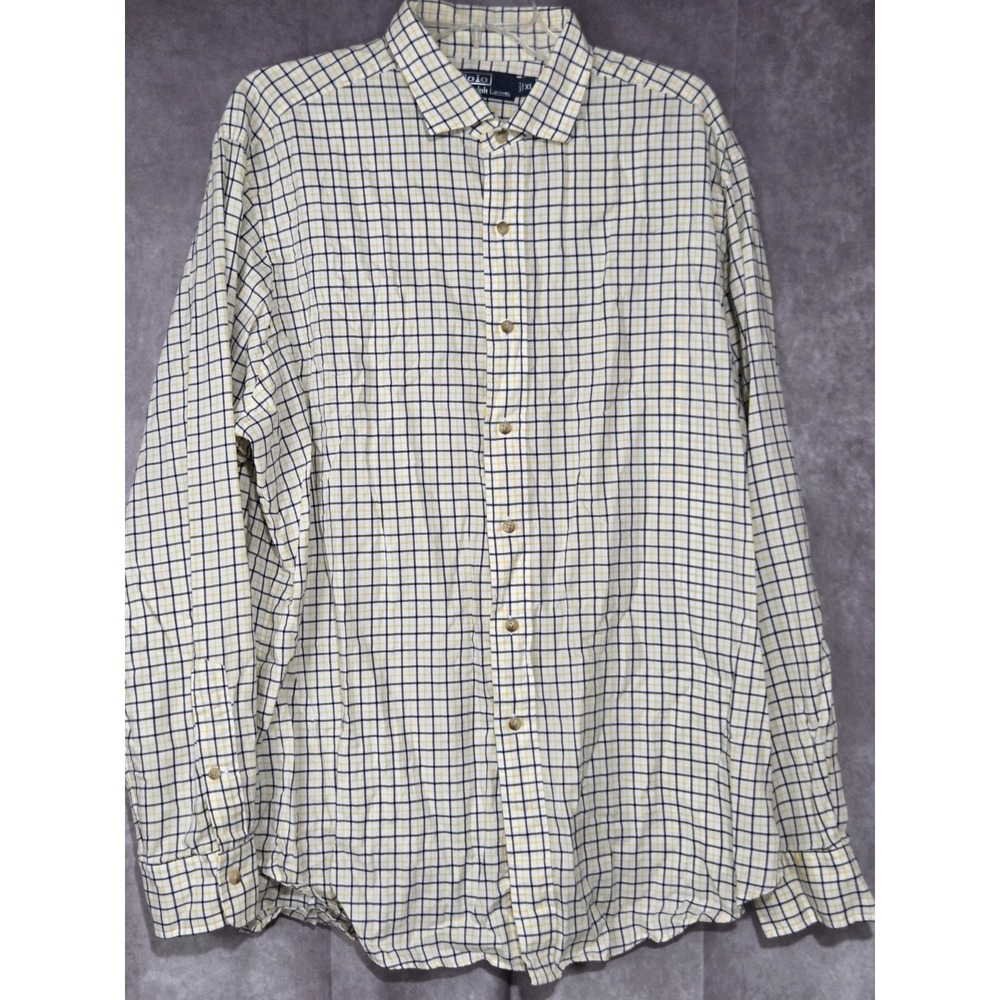 Polo Ralph Lauren Button Up Shirt Mens XL White Yellow Check Long Sleeve EUC